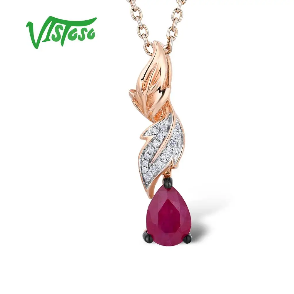 VISTOSO золотые подвески для женщин Аутентичные 14 к 585 розовое золото натуральный рубин сверкающий алмаз модное ожерелье с подвеской