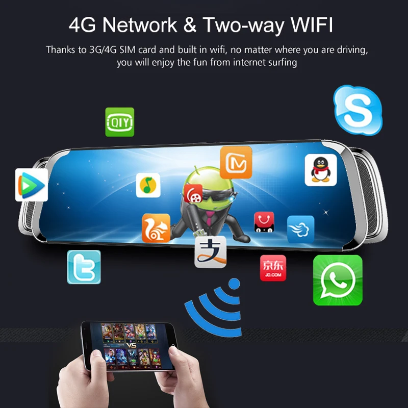 Автомобильное зеркало заднего вида 4G 10 дюймов Android 5 1 GPS Wi Fi Bluetooth двойной объектив