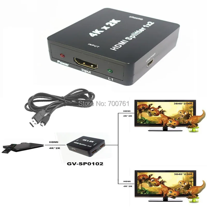

Mini  HDMI Splitter 1x2 1.4V HDMI audio splitter 1 in 2 out  HDMI switch switcher Full HD 1080P Support 3D 4K*2K