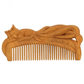 

1Pcs Boutique Hand-Carved Sandalwood Craft Comb For Hair Professional Fox Massage Combs Hair Brush Styling Tools Gift For Heal