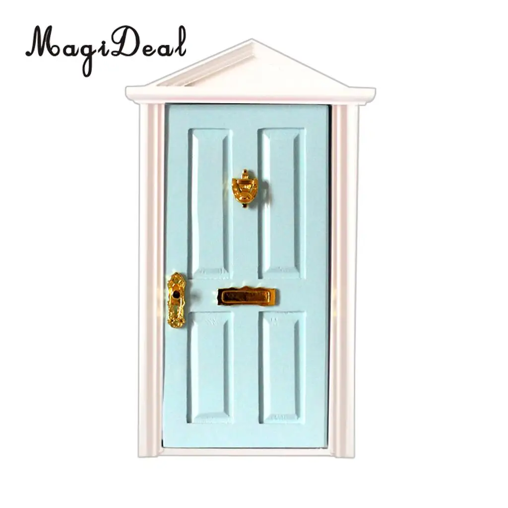 MagiDeal 1:12 Dolls House Miniature Wooden Steepletop Open Door with Hardware for Dollhouse Bedroom Bathroom Kids Toy 5Colors