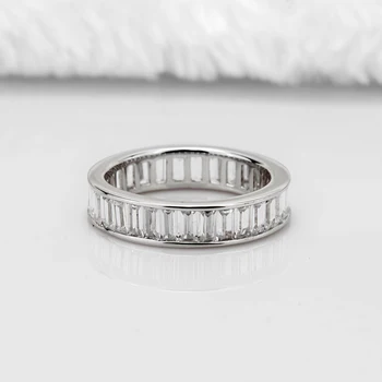 

COLORFISH Genuine 925 Sterling Silver Wedding Band Emerald Cut AAA Cubic Zirconia Full Channel Set 5mm Eternity Ring
