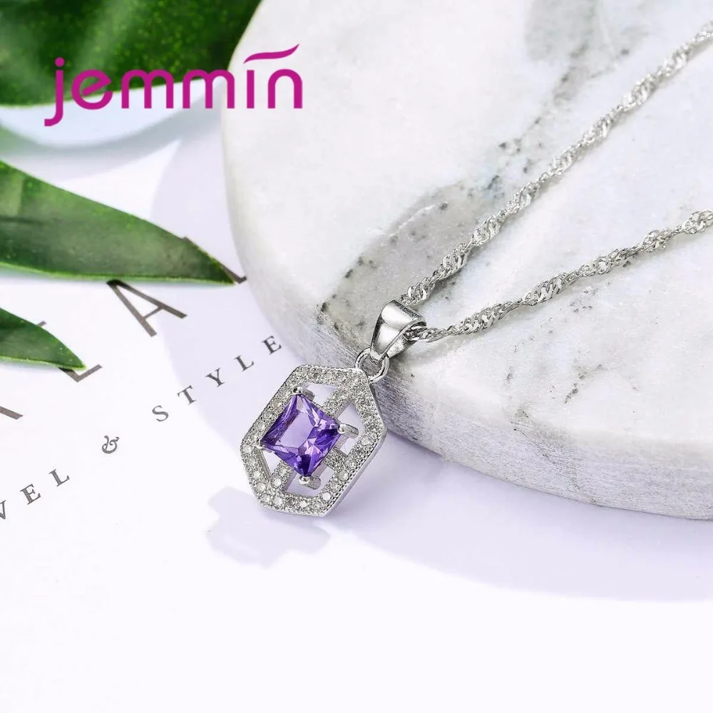 Высокое качество, квадратный фиолетовый кристалл, 925 серебро, Свадебные Ювелирные наборы для женщин, стразы, ожерелье, серьги