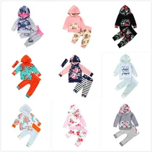 9 видов цветов! Топы с цветочным принтом для новорожденных девочек; толстовка с капюшоном; штаны в полоску; комплект домашней одежды; одежда для детей 0-24 месяцев