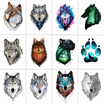 

HXMAN 12 PCS/lot Wolf Temporary Tattoo Sticker for Women Men Fashion Body Art Adults Waterproof Hand Fake Tatoo 9.8X6cm W12-01