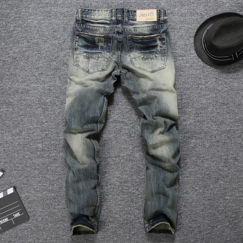 Джинсы мужские винтажные облегающие хлопковые классические 2019|brand men jeans|designer mens