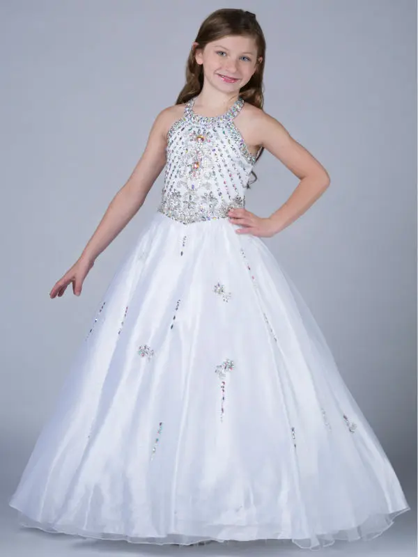 Ball Gown  Flower Girls Dresses For Wedding Gown Sleeveless Communion Gown Ankle-Lengh Kids Beauty Pageant Dresses