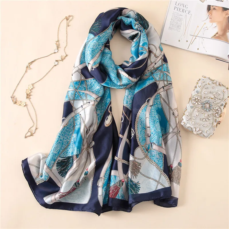 

2019 New Luxury Women Silk Scarf Soft Print Scarves Large size Shawl and Wrap Long Lady Pashmina Beach Stole Hijabs