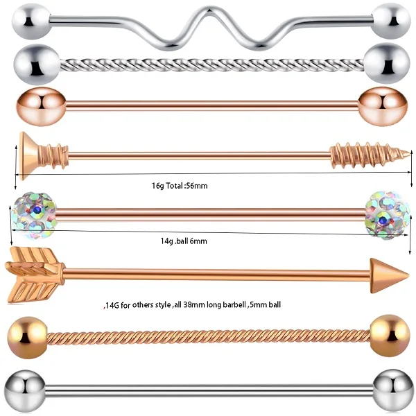 TIANCIFBYJS промышленные серьги-гантели из нержавеющей стали с винтовым ушным хрящом Tragus Helix-Conch пирсинг ювелирные изделия 14 г - Окраска металла: 8pcs one set