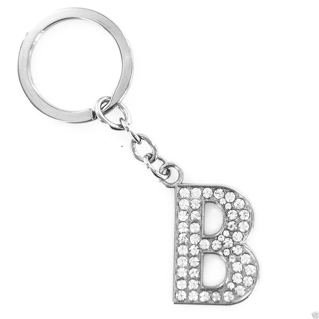 Crystal Rhinestones Alphabet Keyring Initial Letter Key Ring Chain Unisex Keychain 26 Letters