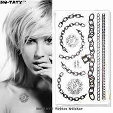 Nu-taty preto longas cadeias temporária tatuagem arte corporal braço flash tatuagem adesivos 17*10cm à prova dwaterproof água falsa tatuagem indolor
