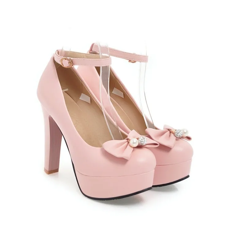 The spring of the new super high heels thick with sweet bowknot is 40-4300 single shoes 18123