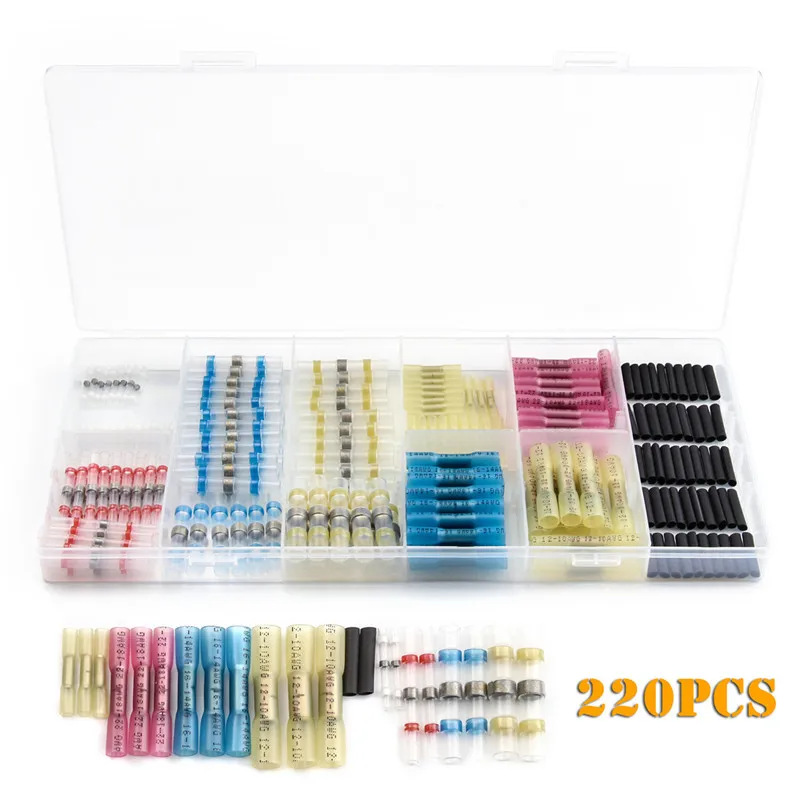 

220Pcs Heat Shrink Butt Terminals Solder Seal Wire Cable Connectors Set Insulated Heat Shrink Tubing Wrap Wire Cable Sleeve Kit