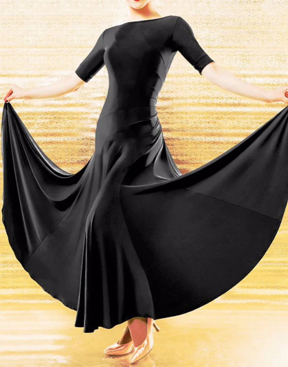 Новое поступление платье для бальных танцев черного цвета размера плюс Современная Одежда Вальс стандартный матч конкурентоспособные Элегантные платья Q5053