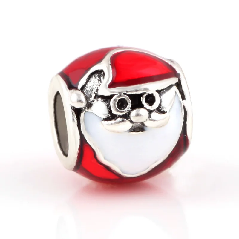 

10 Pcs a Lot Christmas Alloy Beads Santa Claus DIY Big Hole Metal Beads Spacer Murano Bead Charm Fit For Pandora Charms Bracelet