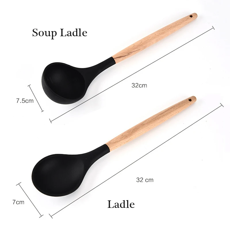 New 5Pcs/Set Silicon Kitchen Cooking Tool Set With Wooden Handle Heat Resistant Turner Soup Ladle Spoon Set Cooking Accessories New 5Pcs/Set Silicon Kitchen Cooking Tool Set With Wooden Handle Heat Resistant Turner Soup Ladle Spoon Set Cooking Accessories