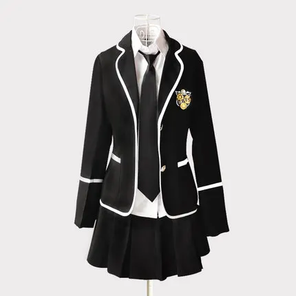LEHNO/брендовая S-3XL одежда для старшеклассников школьная форма, одежда для хора, спортивные костюмы для девочек, рубашка+ пальто+ юбка - Цвет: 01 Add badge