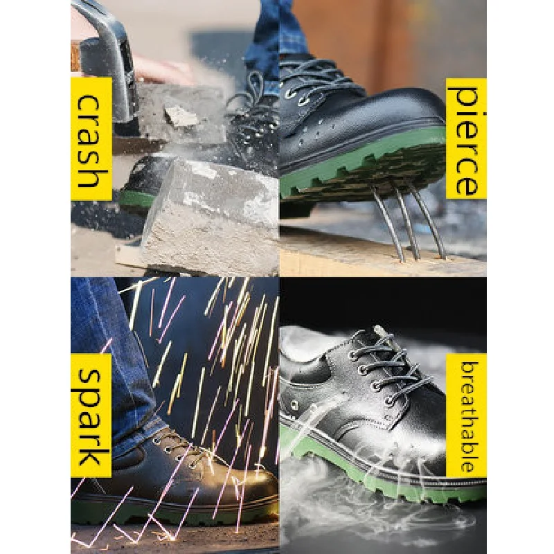  Safety Shoes for Men Steel Toecap Bottom Plate Anti-crashing Piercing TPU Sole Anti-slip Cowhide Sp - 33008984866
