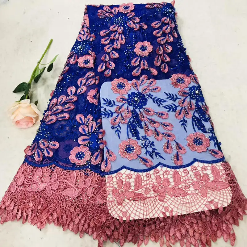 

2019 new African French chiffon lace fabric, Nigeria high quality lace fabric with delicate gems lace fabric