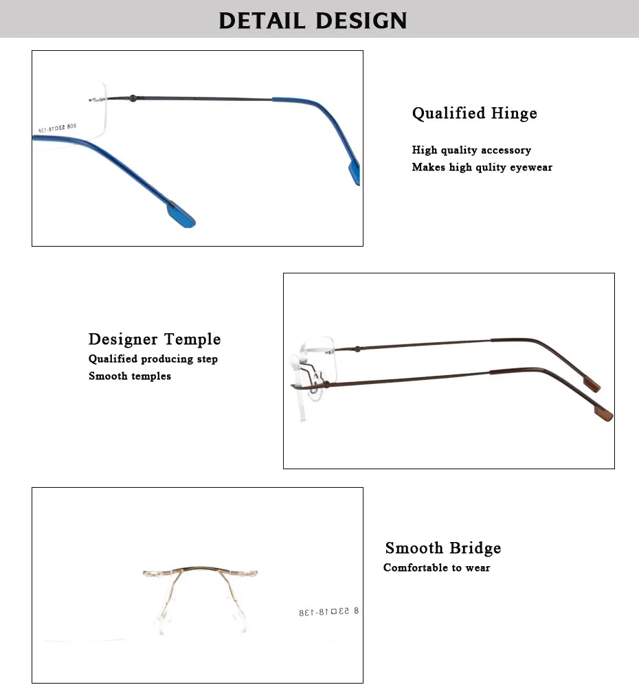 Без оправы с эффектом памяти металлических петлях оптическая оправа для очков очки 50 шт./лот 808