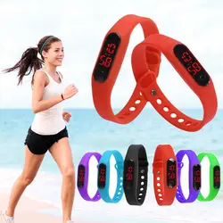 2018 модные спортивные светодиодный Для женщин часы Карамельный Цвет силиконовой резины сенсорный цифровые часы Для женщин мужские