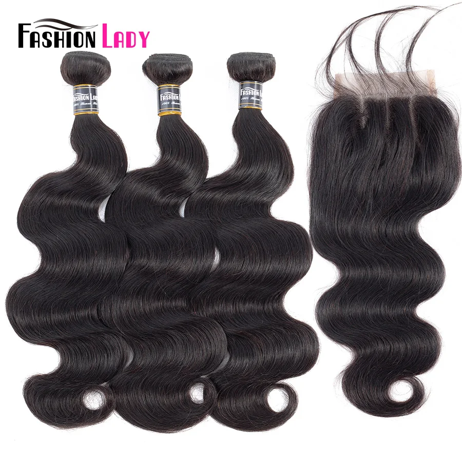 

Fashion Lady Pre-colored Malaysian Human Hair Extensions With Closure 1b BodyWave Bundles 3Pcs With Closure Three Part Non-remy