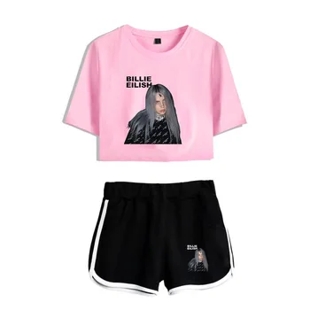 

Billie Eilish 2 Piece Set Women Crop Top and Shorts track suit Two Piece Sweatsuit Casual Tracksuit Matching Sets summer Outfits