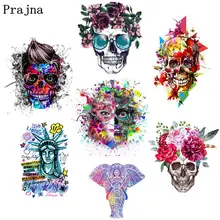 Prajna Punk Skull Iron On Transfers Vinyl Heat Transfers PVC Iron On Patches For Clothing Summer Stickers T-shirt Thermal Patch