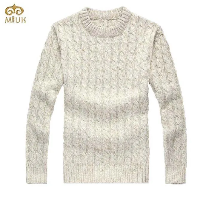 MIUK Cable Needle Fashion Design Men Sweater O Neck Loose