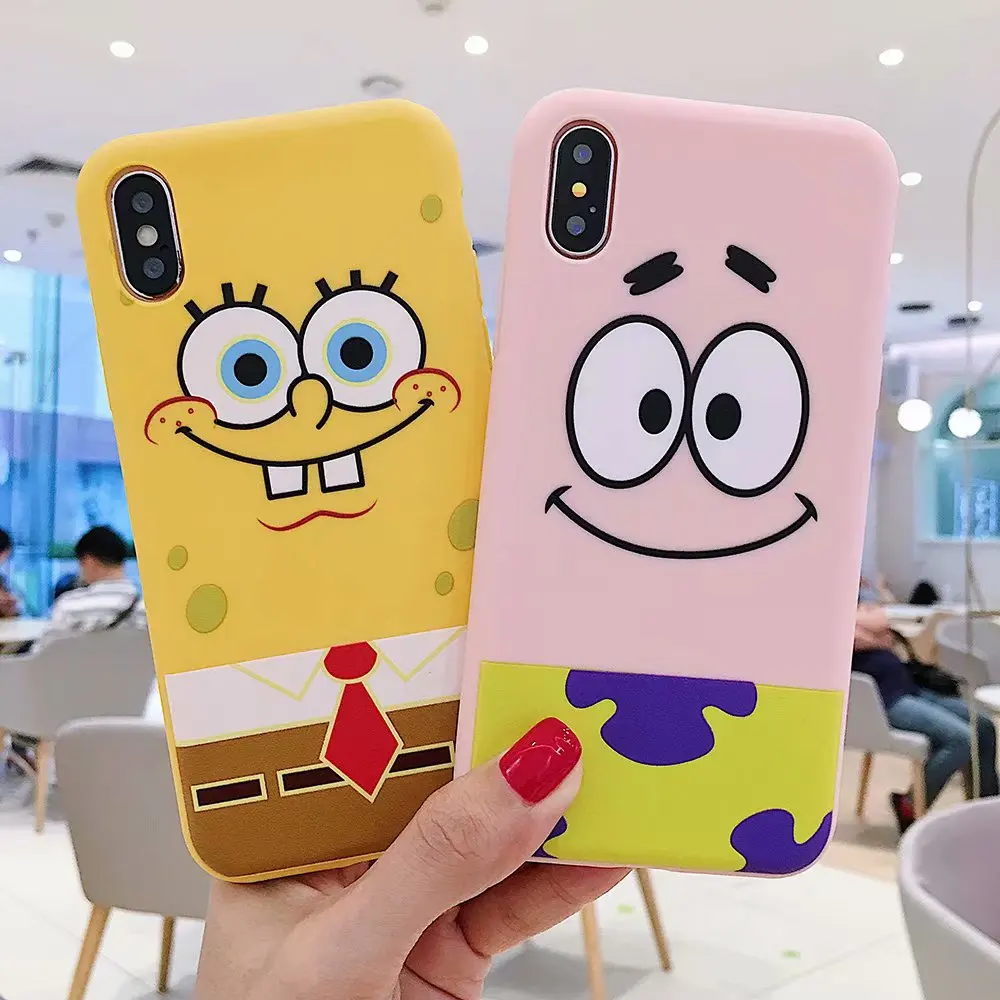 

Cartoon SpongeBob Matte Phone Cases for iphone X XR XS XS Max 6 6s Plus 7 8 Plus Soft TPU Case Cute Patrick Star Back Cover Capa