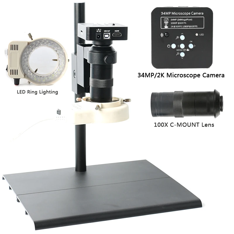 34MP 2K 1080P HDMI USB электронный цифровой видео микроскоп камера 100X C-mount Объектив 56 светодиодный кольцевой светильник