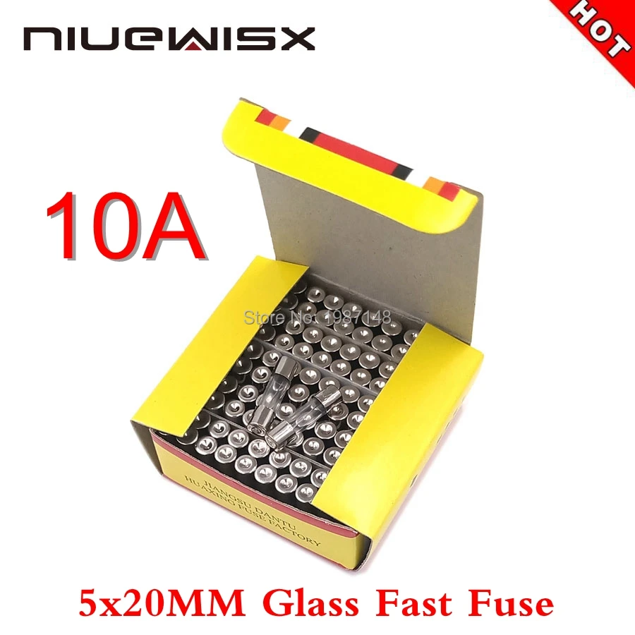 100PCS/Box 5*20mm Glass Fuse 10A 250V Fast Fuse 5*20 F10A 10000MA 250V