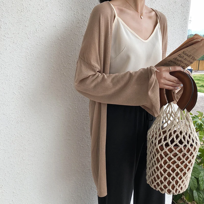 

Cotton and linen loose lazy solid color knit cardigan female summer 2019 new thin coat sunscreen clothing