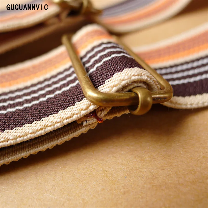 GUCUANNVIC Vintage stripes Men's suspenders casual Fashion braces High quality leather suspenders Adjustable 6 buttons Belt