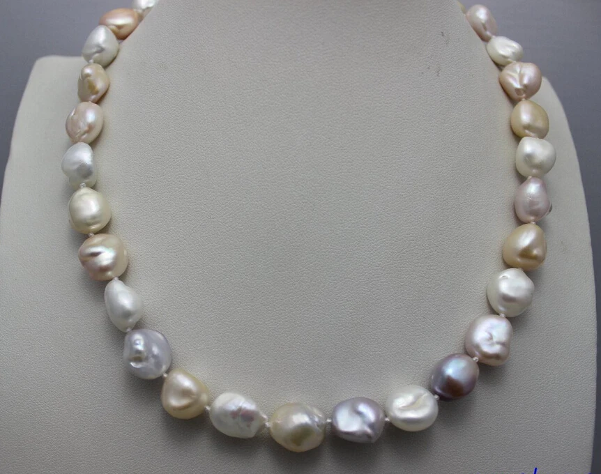 

FREE shipping>>>>>>fresh water pearl keshi reborn pearl necklace natural Multi-colors 12-13mm 17" 6.07 6.8 6.09