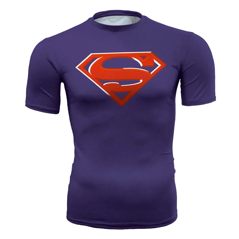 Purple Superman T shirt 3D Printed T shirts Men Short Raglan sleeve Fitness Costume Slim Fit