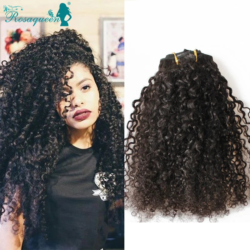 Kinky Curly Clip In Hair Extensions Natural Hair 3B 3C African American Clip In Human Hair Extensions 120g 7Pcs/set Clip Ins