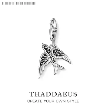 

Fashion Lobster Clasp Charm Black Rhinestone Swallow Pendants DIY Necklace 925 Sterling Silver Jewelry Accessories Free Shipping
