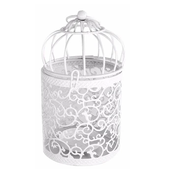 

HOT-1Pcs White Hollow Holder Candlestick Tealight Hanging Lantern Bird Cage Vintage Wrought New