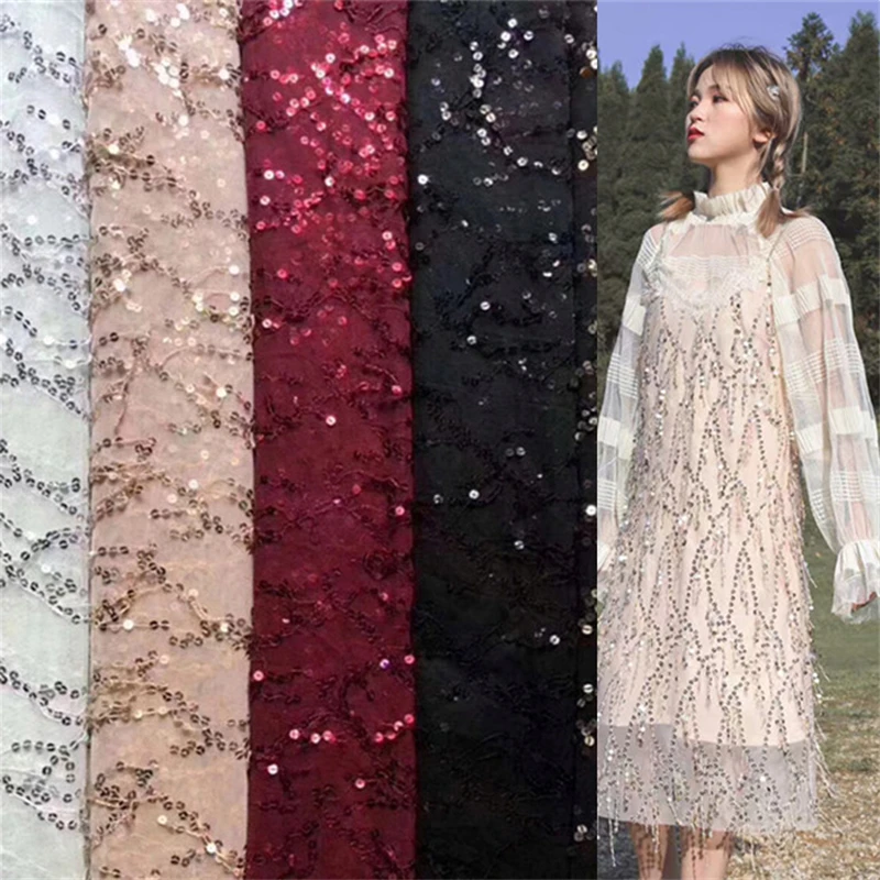 

1 Yard Sequin Lace Fabric African French Net Tulle Lace Fabric Black White Red Tulle Mesh Lace Fabric For Dress Clothing Craft