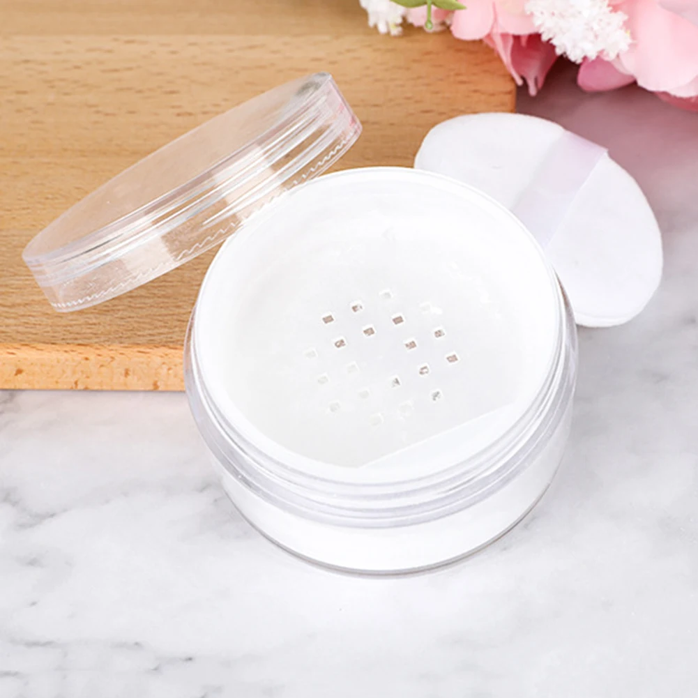 

50g Plastic Empty Loose Powder Pot with Sieve Cosmetic Makeup Jar Container Handheld Portable Sifter with Transparent Cap