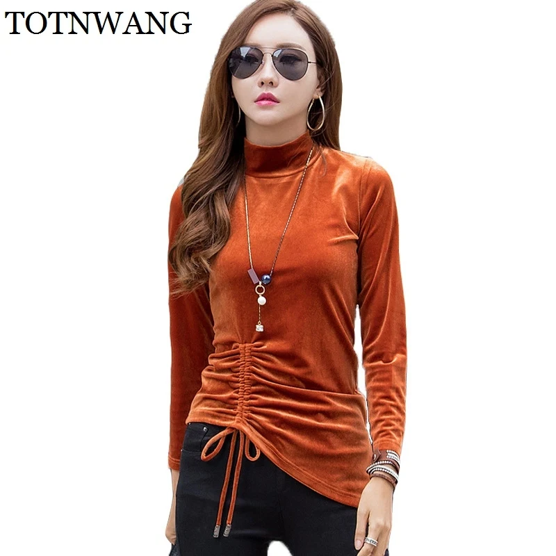 

Women Winter Basic Blusas 2018 New Women's T-Shirt Fashion Slim Turtleneck Velour Tees Solid Long Sleeve T shirt Tops Plus Size