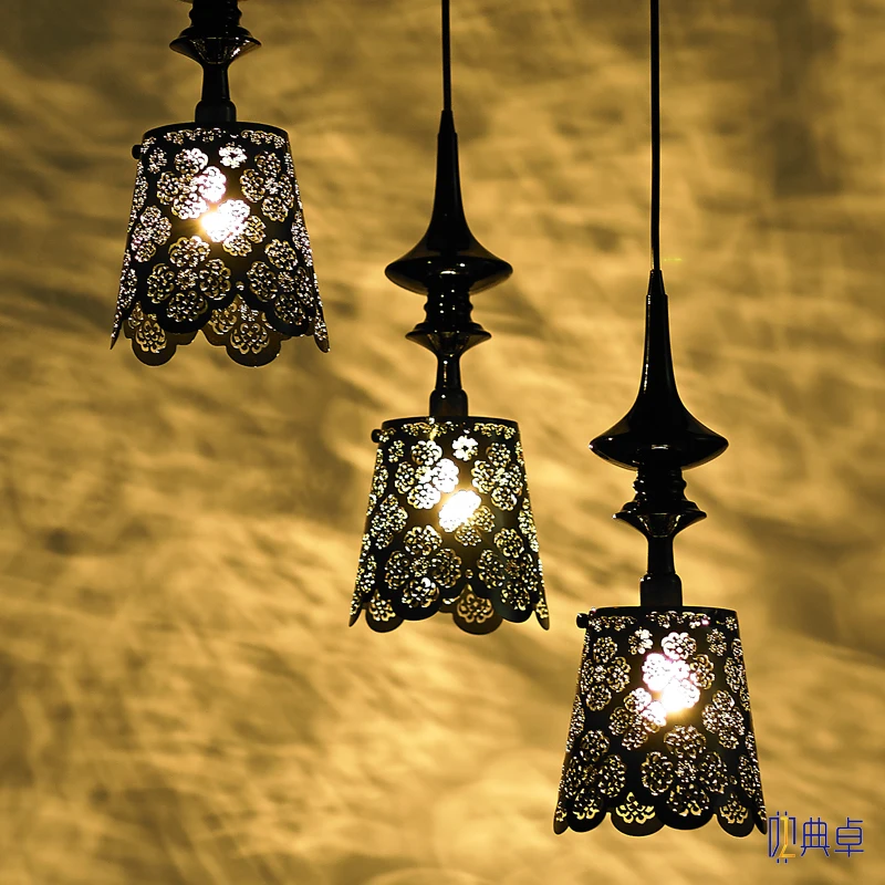 

Nordic romantic hollow carved art lace Iron Pendant Lights Lamp bedroom villa restaurant preferred LED lamp ZA FG400