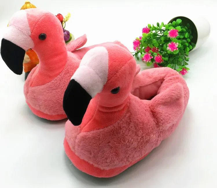 AoXunLong Для женщин зимние тапочки "фламинго" домашние теплые Покемон плюшевые тапочки Для женщин; большие размеры 34-39; один размер детского подарка; теплые домашние Тапочки