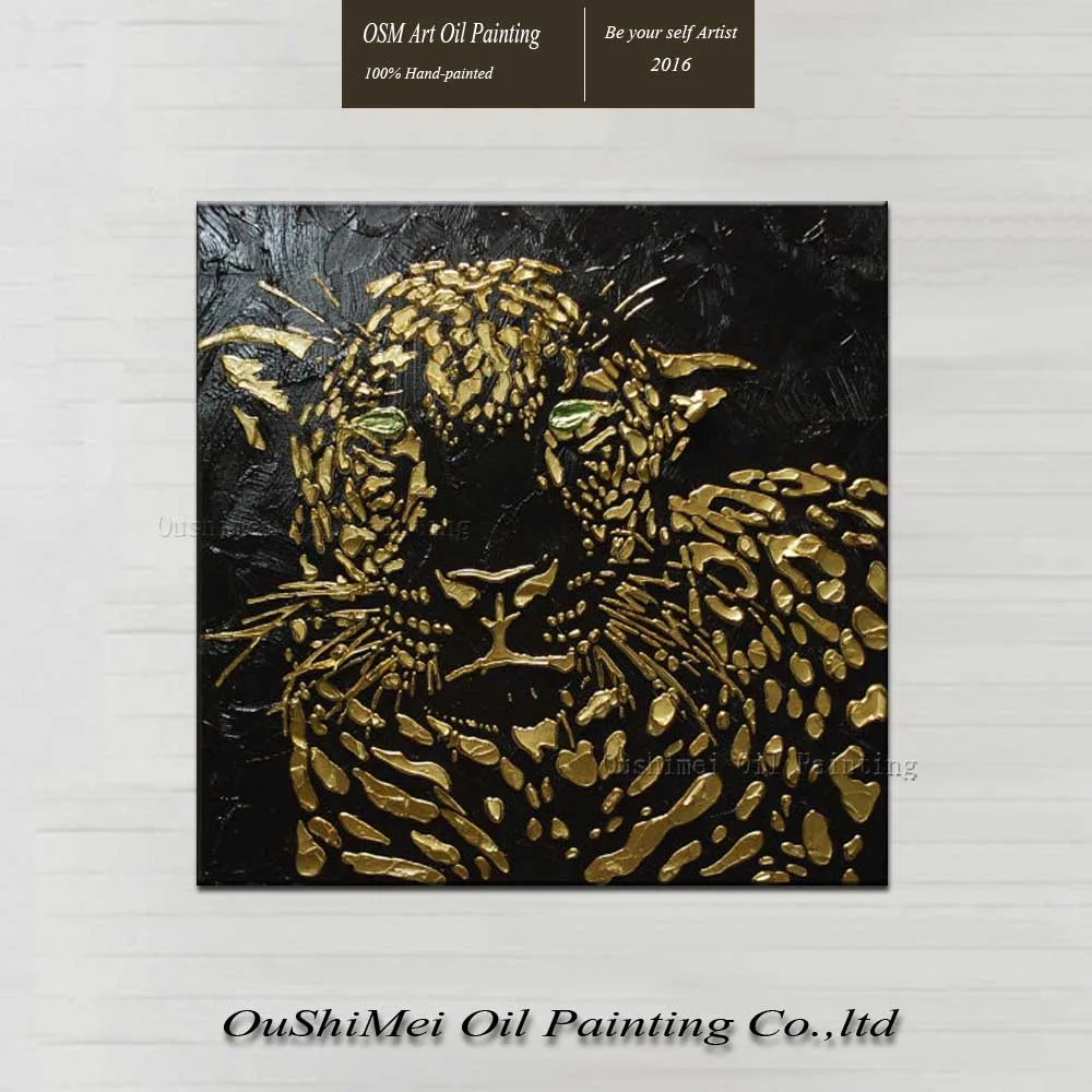 

High Skill Artist Handmade Abstract Gold Male Leopard Oil Painting On Canvas Artwork Painting for Christmas Art Gift Animals