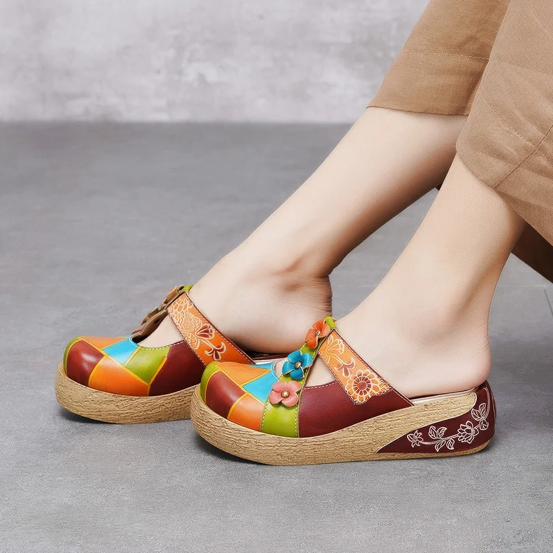 

2019 Vallu Shoes Women Flat Platform Slipper Candy Color Handmade Flower Cover Toes New Arrival Genuine Leather Women Slides