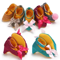 Новорожденных Высокие каблуки bling кроватки младенец, не умеющий ходить обувь с бантом вечерние детская обувь принцессы для маленьких