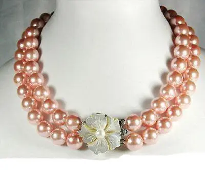 

Free shipping@@@@@ 2 Rows Real Pink Pearl Shell Flower Clasp Necklace