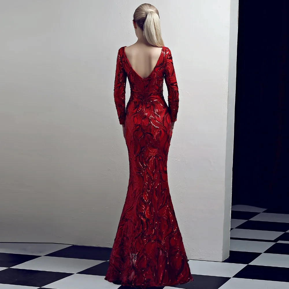Vestidos New Sexy Champagne Long Maxi Dresses for Club 2018 Mermaid Prom Evening Party Dresses V-neck Open Back Robe De Soiree (7)