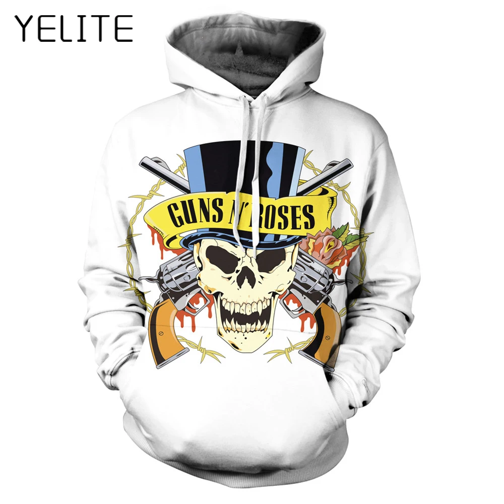 

YELITE 2019 New Man's 3D Printed Skull Gun Rose Hoodies Hooded Sweatshirts Casual Long-sleeved Hoodie Unisex Outwear Streetwear